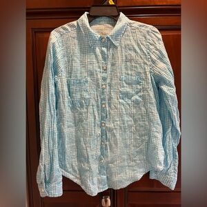 Lilly Pulitzer Linen Seaview Gingham Button Down Top - M